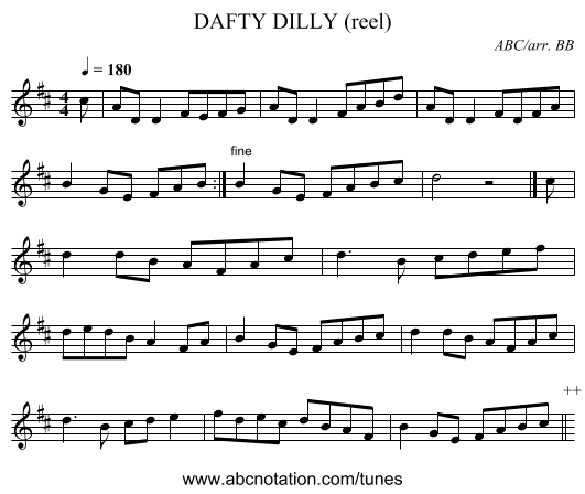 DAFTY DILLY (reel) - staff notation