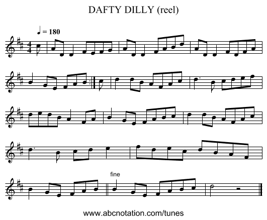 DAFTY DILLY (reel) - staff notation