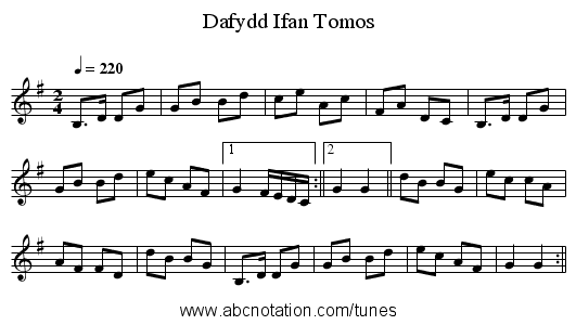 Dafydd Ifan Tomos - staff notation