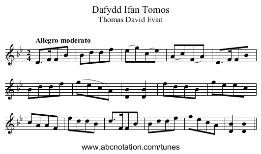 Dafydd Ifan Tomos - staff notation