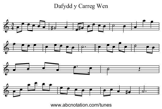 Dafydd y Carreg Wen - staff notation