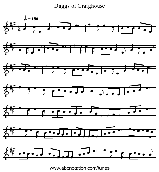Daggs of Craighouse - staff notation