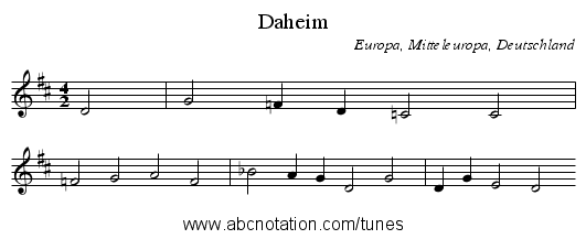 Daheim - staff notation