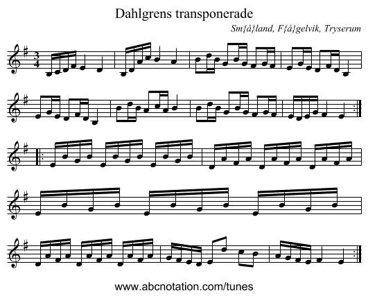 Dahlgrens transponerade - staff notation