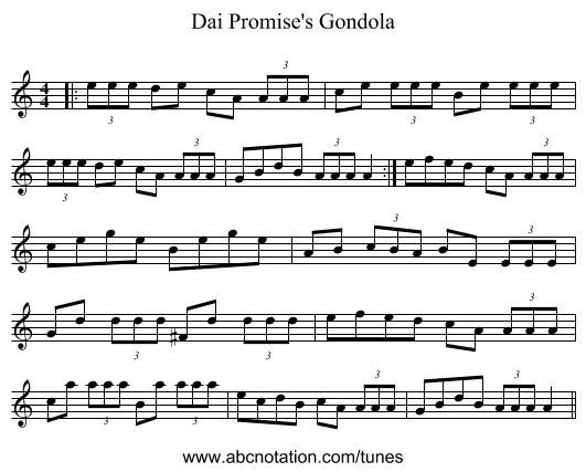 Dai Promise's Gondola - staff notation