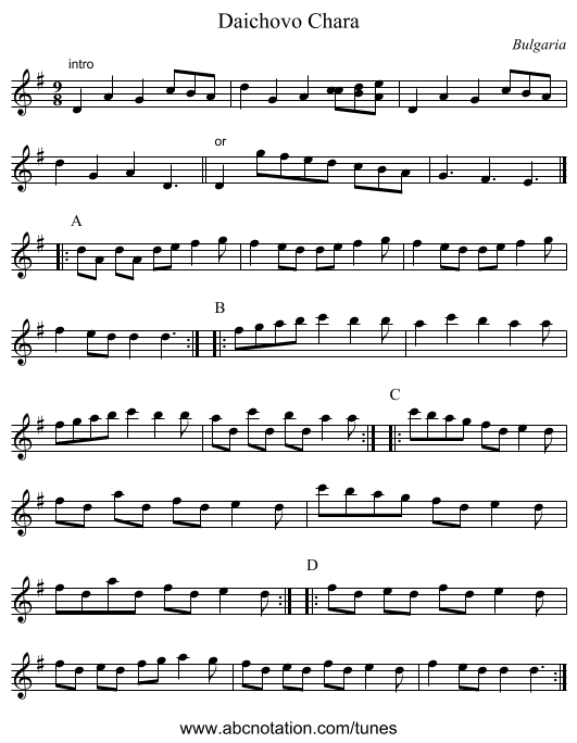 Daichovo Chara - staff notation