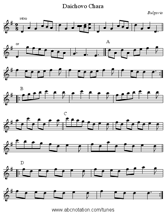 Daichovo Chara - staff notation