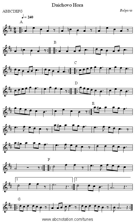 Daichovo Hora - staff notation