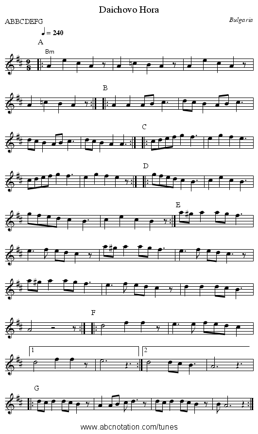 Daichovo Hora - staff notation