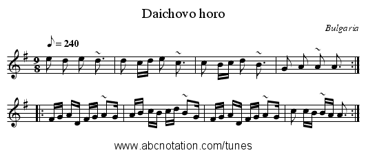 Daichovo horo - staff notation