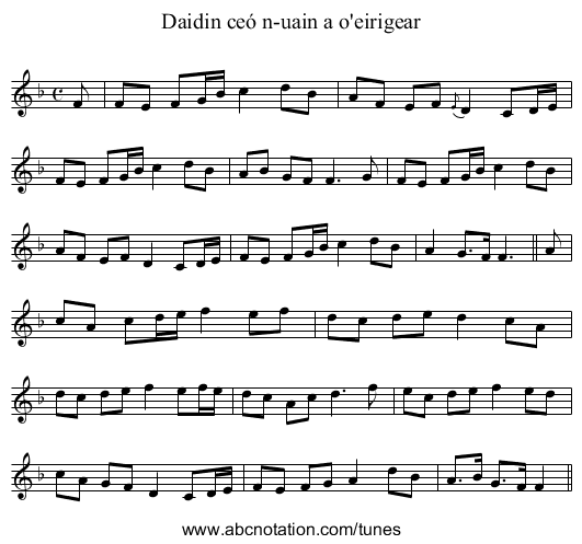 Daidin ceó n-uain a o'eirigear - staff notation