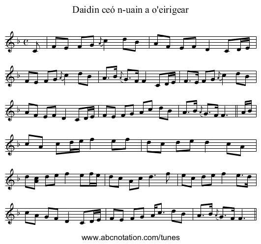 Daidin ceó n-uain a o'eirigear - staff notation