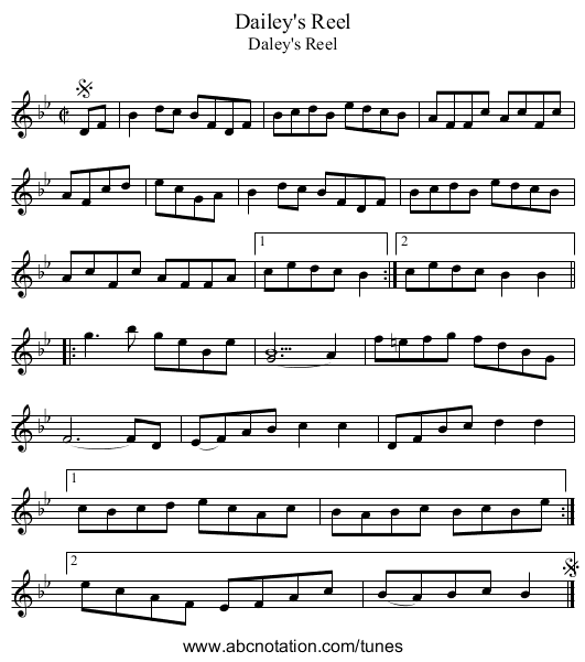 Dailey's Reel - staff notation