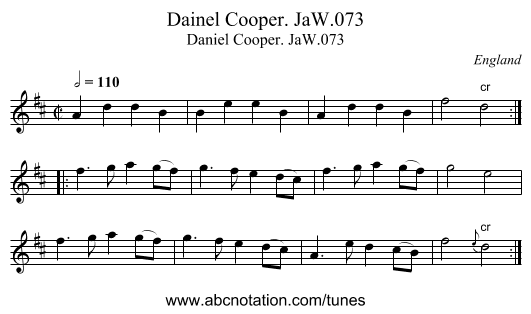 Dainel Cooper. JaW.073 - staff notation