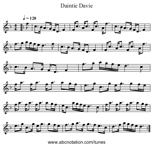 Daintie Davie - staff notation