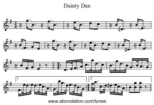 Dainty Dan - staff notation