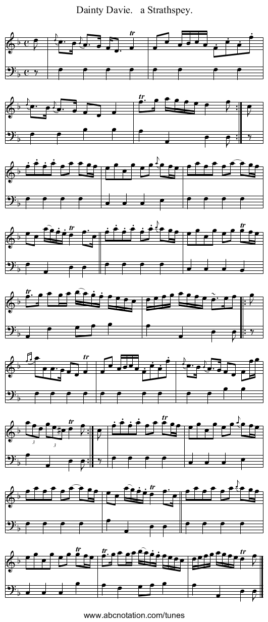 Dainty Davie.   a Strathspey. - staff notation