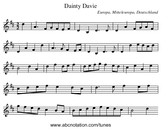 Dainty Davie - staff notation