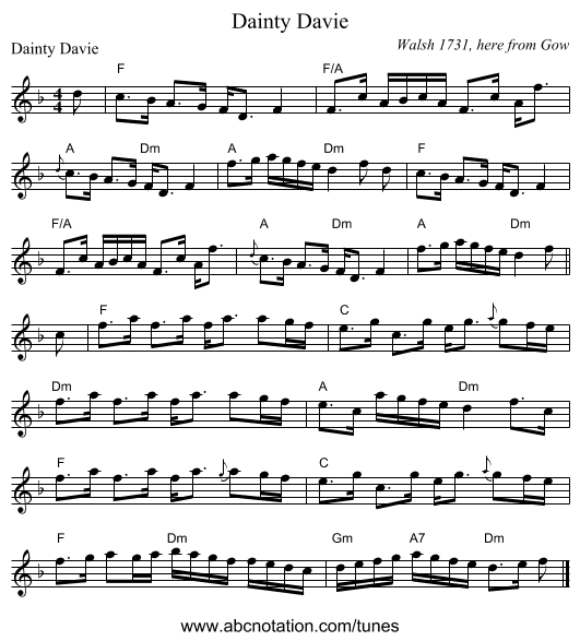 Dainty Davie - staff notation