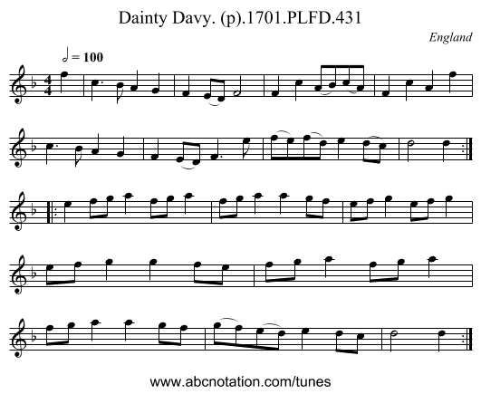 Dainty Davy. (p).1701.PLFD.431 - staff notation