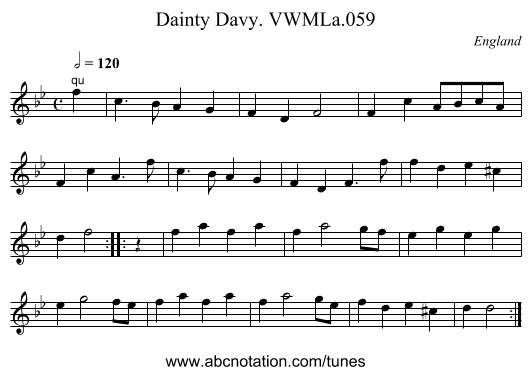 Dainty Davy. VWMLa.059 - staff notation