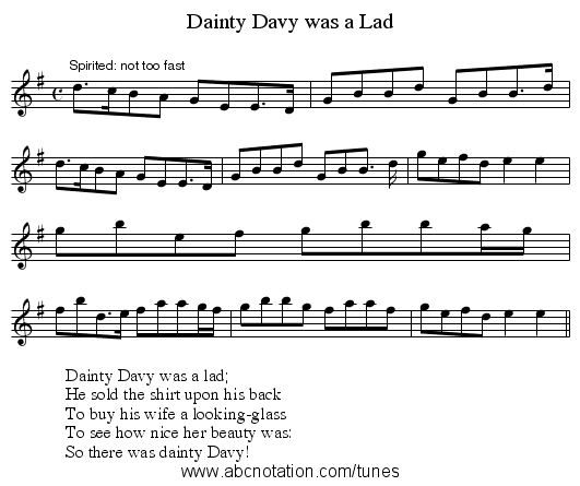 Dainty Davy was a Lad - staff notation