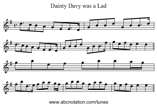 Dainty Davy was a Lad - staff notation