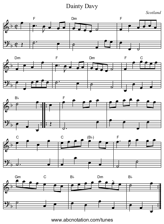 Dainty Davy - staff notation