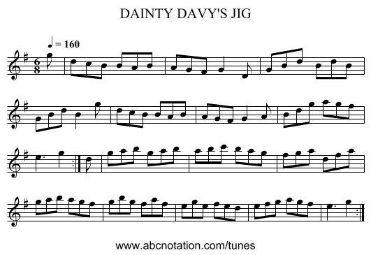 DAINTY DAVY'S JIG - staff notation