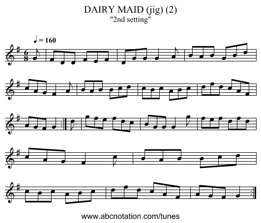 DAIRY MAID (jig) (2) - staff notation