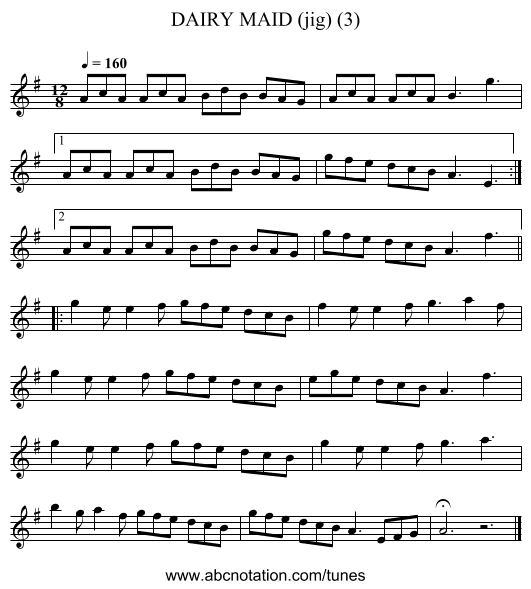 DAIRY MAID (jig) (3) - staff notation