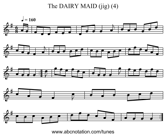 DAIRY MAID (jig) (4), The - staff notation