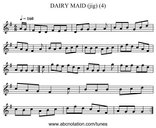DAIRY MAID (jig) (4) - staff notation