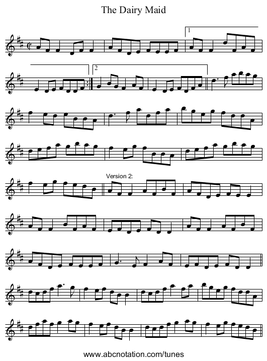 Dairy Maid, The - staff notation