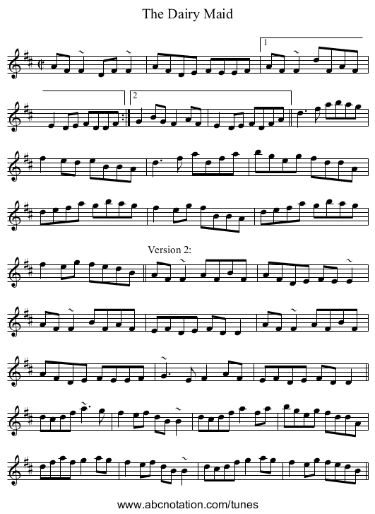 Dairy Maid, The - staff notation