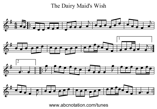 Dairy Maid's Wish, The - staff notation