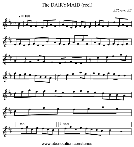 DAIRYMAID (reel), The - staff notation