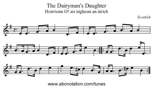 Dairyman's Daughter, The - staff notation