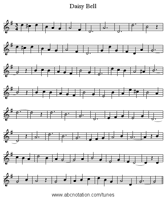 Daisy Bell - staff notation