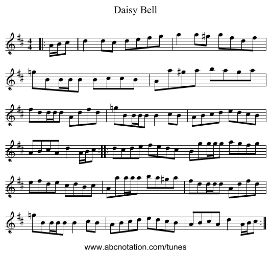 Daisy Bell - staff notation