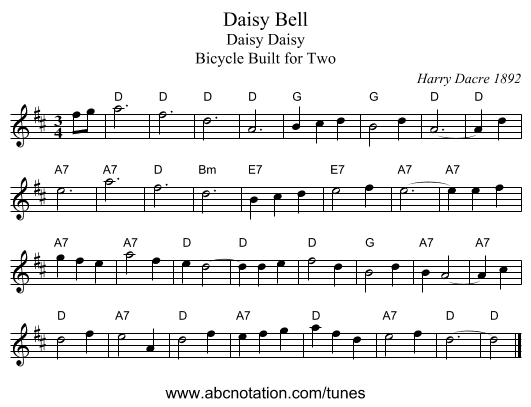 Daisy Bell - staff notation