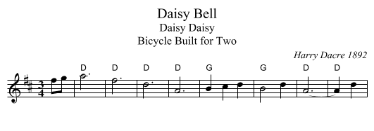 Daisy Bell - staff notation