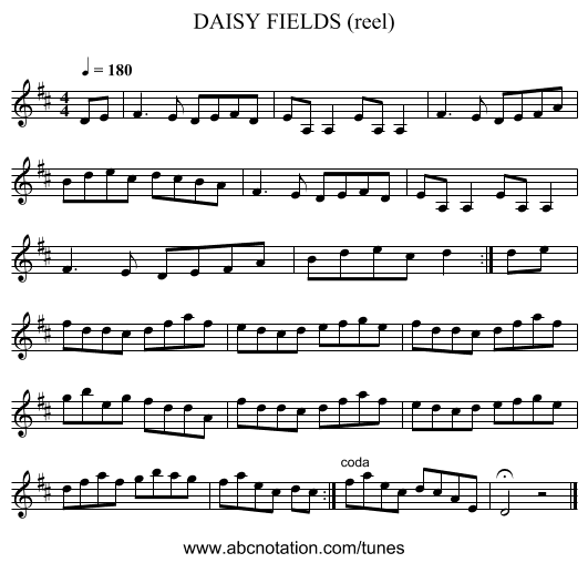 DAISY FIELDS (reel) - staff notation