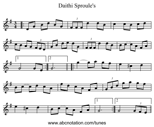 Daithi Sproule's - staff notation