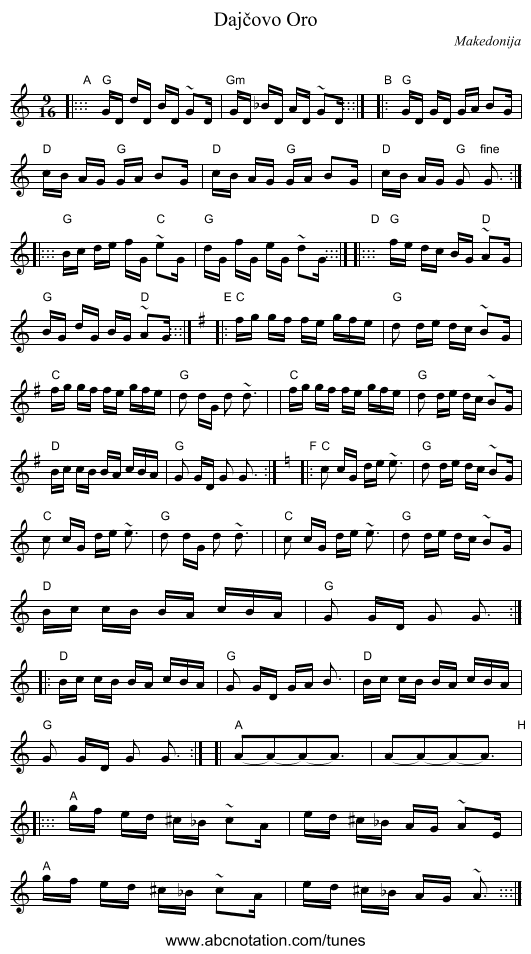 Dajčovo Oro - staff notation