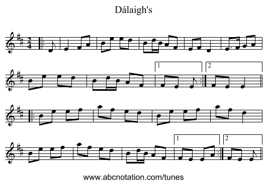 Dálaigh's - staff notation