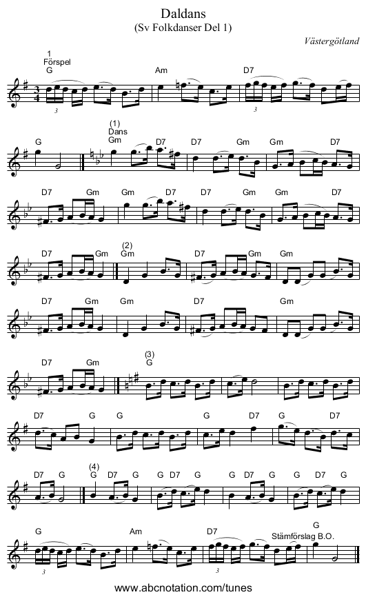 Daldans - staff notation