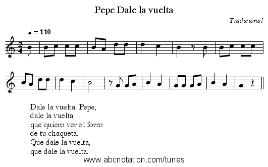 Dale la vuelta, Pepe - staff notation