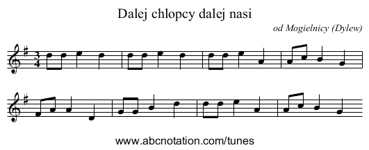 Dalej chlopcy dalej nasi - staff notation