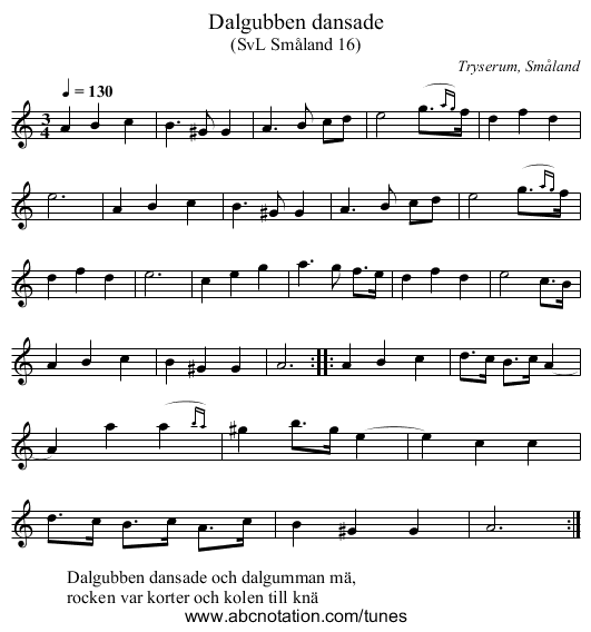 Dalgubben dansade - staff notation